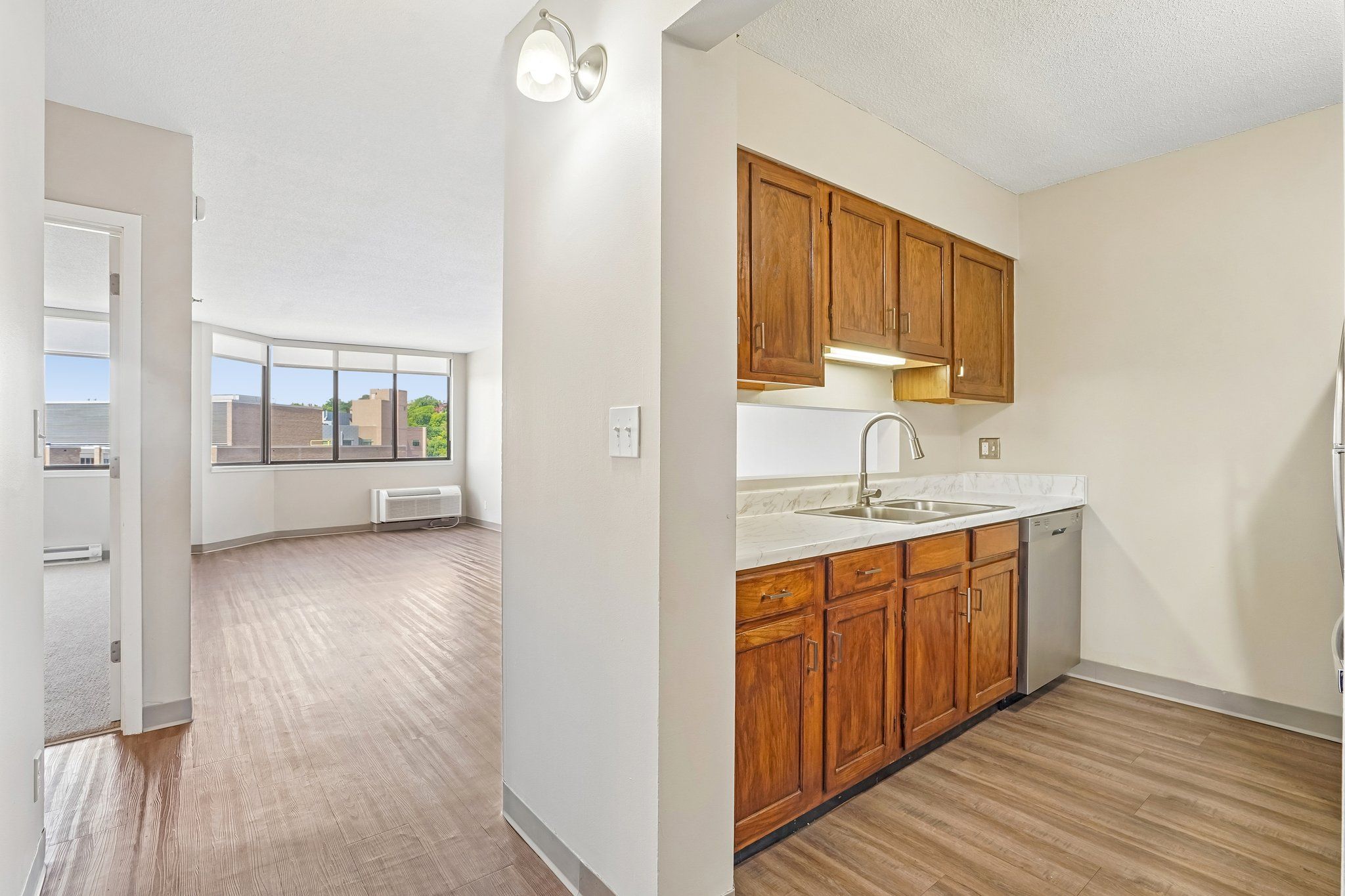 One bedroom partial kitchen and living space